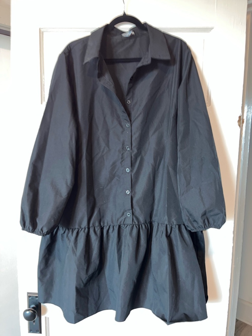 SHEIN Black Long Sleeve Button Front Tiered Dress